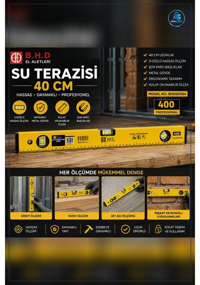 Su Terazisi 40 Cm Sarı Algüminyum Gövde Abs Uç Korumalı Hassas Se