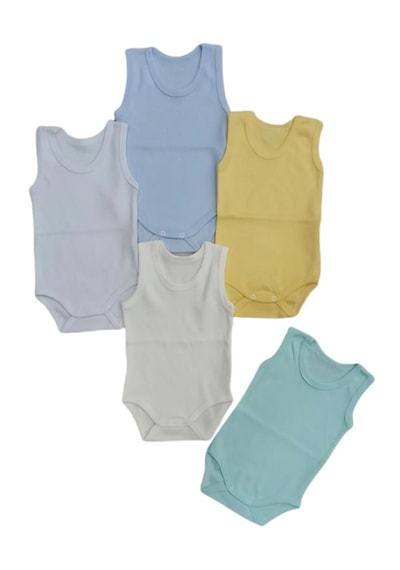 Özdemirli Bebe Askılı Basic Bisiklet Yaka Atlet Çıtçıtlı Badi 5li Paket 0-48 Ay Çok Renkli