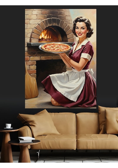 Ahşap Tablo Fırıncı Kadın Pizza Yapıyor Hayvan Tabloları