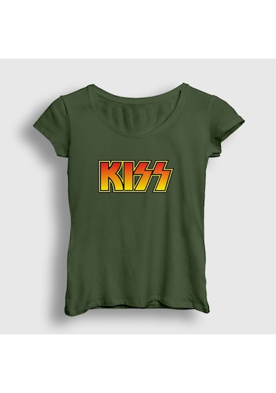 Presmono Kadın Logo Kiss T-shirt Haki