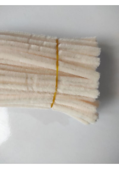 50 Adet Krem Şönil, Çiçek Yapımına Uygun Tüylü Tel, 30 Cm 6 Mm