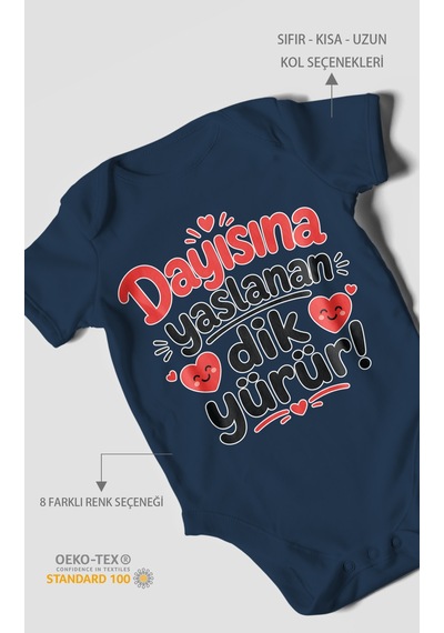 Morivokids Dayısına Yaslanan Dik Yürür Kısa Kollu Bebek Body %100 Pamuk Zbn254-kk Lacivert