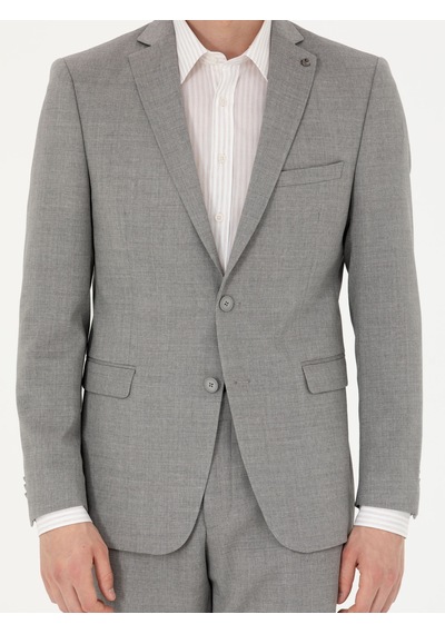 Cacharel Gri Slim Fit Yün Klasik Ceket