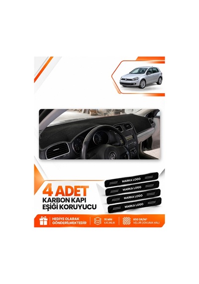 Volkswagen Golf 6 2008-2012 Uyumlu Torpido Koruma Koruyucu Kılıfı Halısı Örtü - Siyah