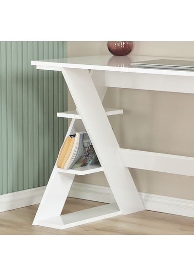 Pasific Home Lungo Raflı Çalışma Masası, Ofis Masası, 60X140 Cm, Parlak Beyaz