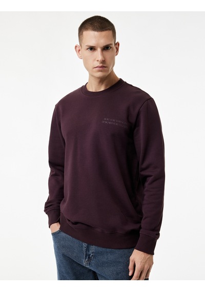 Koton Uzun Kollu Bisiklet Yaka Pamuklu Baskılı Sweatshirt Bordo 6wam70167mk