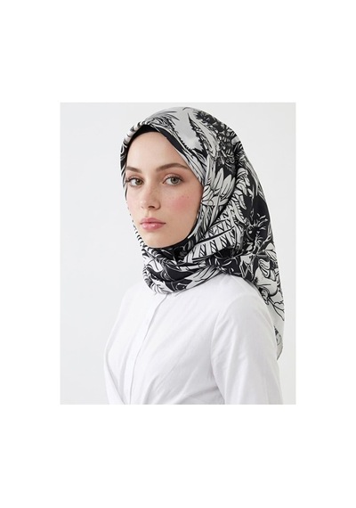 Bushu Noira Twill Eşarp - Çizgi Çiçek Desenli Çok Renkli 51601623