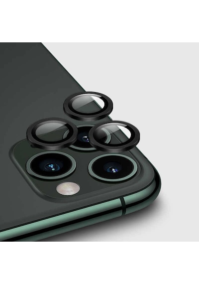 Ennar Apple Uyumlu iPhone 11 Pro Metal Çerçeveli Kamera Koruma Lensi Siyah Siyah