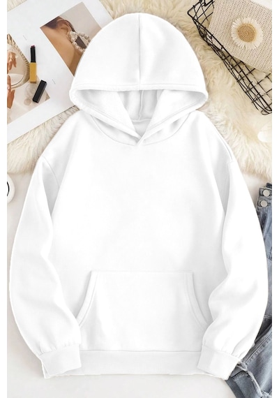 Startmore Kapşonlu Düz Sweat Beyaz