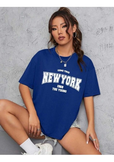 Noıssey Lacivert New York Baskılı Oversize Unisex