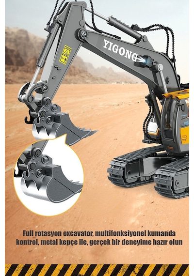 Işıklı Sesli Full Fonksiyon Metal Hareketli Kepçe 2.4ghz Uzaktan Kumandalı 680 Rotasyon Excavator