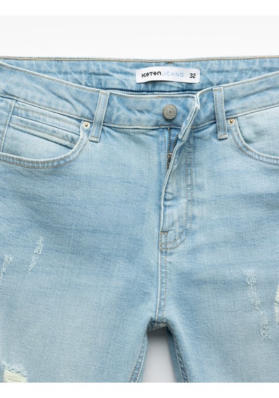 Koton Slim Fit Pamuklu Katlamalı Paça Denim Şort Açık İndigo 5sam40008ıd Açık İndigo