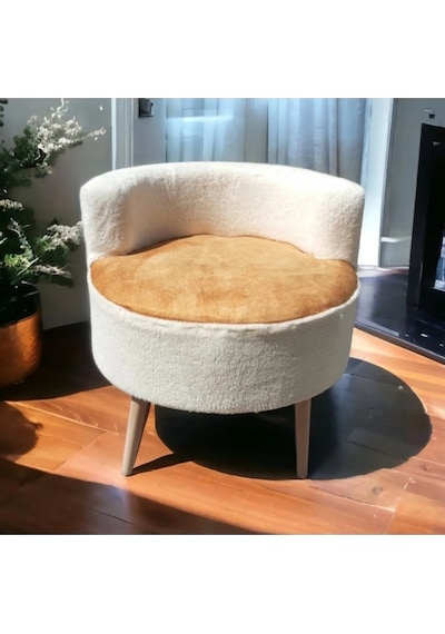Çay Seti Tekli Koltuk, Berjer Salon, Balkon, Ofis Krem Berjer Beyaz Üst Sarı
