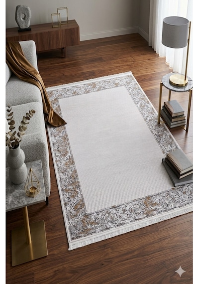 Prestige Exclusive: Sanat Eseri Dokusunda Vizon Pudra Madalyon Salon Halısı Çok Renkli