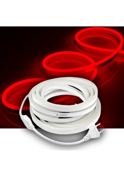 Kırmızı Neon Şerit Led Fişli 220v Esnek Dış Mekan, Bahçe, Açık Alan Dekoratif Aydınlatma 5 Metre
