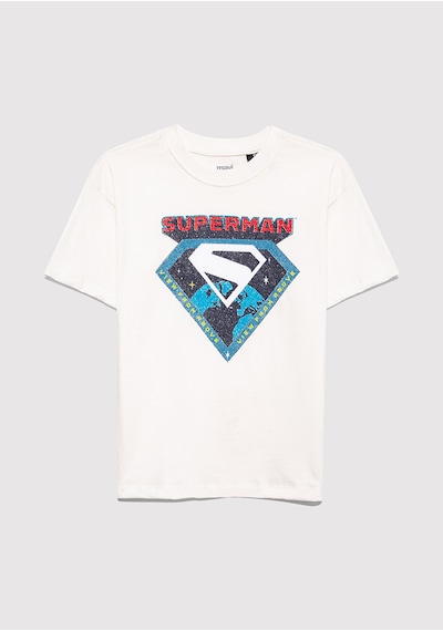 Mavi Superman Baskılı Beyaz Erkek Çocuk T-shirt M6610381-70057 Beyaz