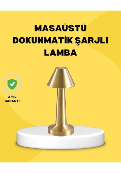Kablosuz Led Masa Lambası 1800mah 3 Renk Aydınlatma Dokunmatik Sarı Altın