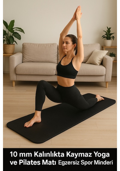 10 Mm Kalınlıkta Kaymaz Premium Yoga Ve Pilates Matı Egzersiz Spor Minderi 185 X 61 Cm İthal Siyah
