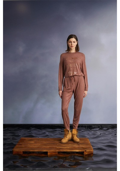Monamise 22113 Kadın Uzun Kollu Pijama Takımı-tarçın Tarçın