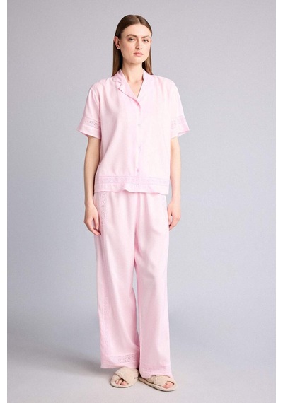 Defacto Regular Fıt Pijama Yaka Dokuma Pijama Üst G8217ax26smpn648 Pembe-pn648
