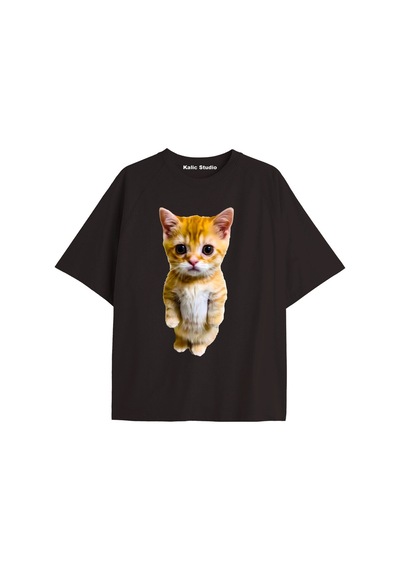 Kalic Studio El Gato Kedi Oversize Ünisex T-shirt Siyah Turkuaz