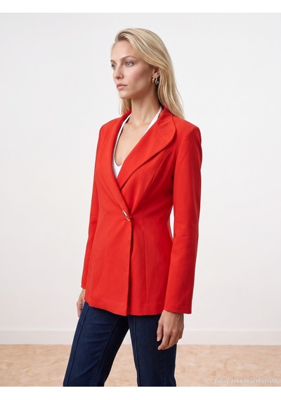 Dilvin 60814 Gold Düğmeli Blazer-kırmızı