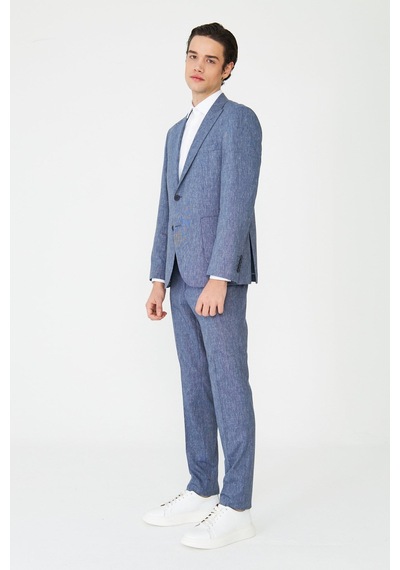 Mavi Dokulu Yazlık Modern Slim Fit Takım Elbise Desenli