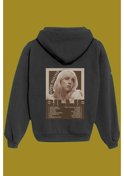 Startmore Unisex Beyaz Billie Eilish Sırt Baskılı Sweatshirt Siyah