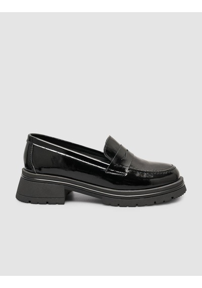 Hakiki Rugan Deri Siyah Kadın Loafer Ayakkabı Siyah