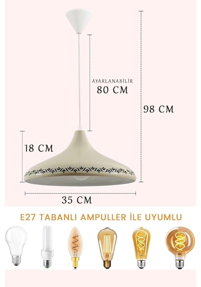 Nova Tulip Metal Sarkıt Avize, Bohem Tavan Lambası Ve Salon Oturma Odası Aydınlatması - Krem - 35 Cm Modern Dek Genel