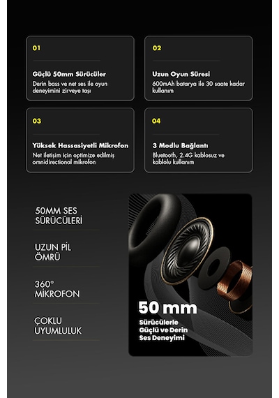 Gameagle Ghost Pro Triple Mode Bluetooth 5.3 Profesyonel Mikrofonlu Kulak Üstü Oyuncu Kulaklığı