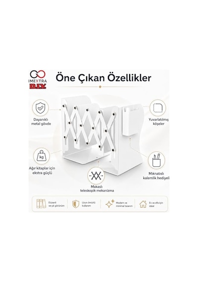 Ayarlanabilir Teleskopik Metal Kitap Tutucu, Masaüstü Kitap Desteği Ve Raf Düzenleyici Stand, 9-42 Cm Genişleyebilir, Mıknatıslı Kalemlik Hediyeli Siyah