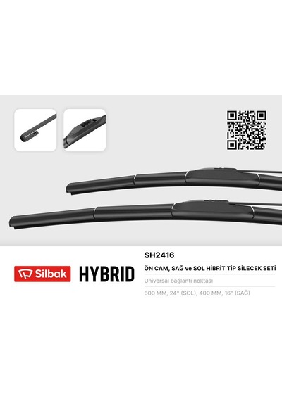 Sılbak Sh2416 Silecek Süpürgesi 600/400mm Muz Tipi İ20 01/09 Skywell Et-5 10-20 Hyundaı I10 Ac3 09-19 Toyota Yarıs Cross Mxp 09-20 Üniversal 1 Takım