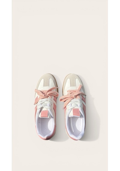 Çift Renkli İki Bağcıklı Kadın Spor Ayakkabısı Sneaker Retro Sneaker Beyaz - Pembe Çift Renkli İki Bağcıklı Kadın Spor Ayakkabısı Sneaker Retro Sneaker Beyaz - Pembe