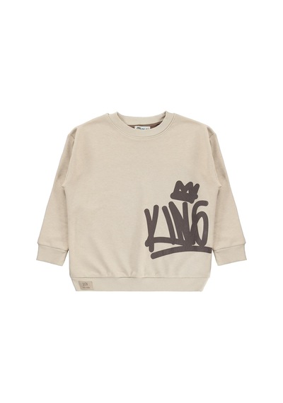 Civil Boys Kıng Baskılı 6-9 Yaş Sweatshirt - Bej Taş Rengi