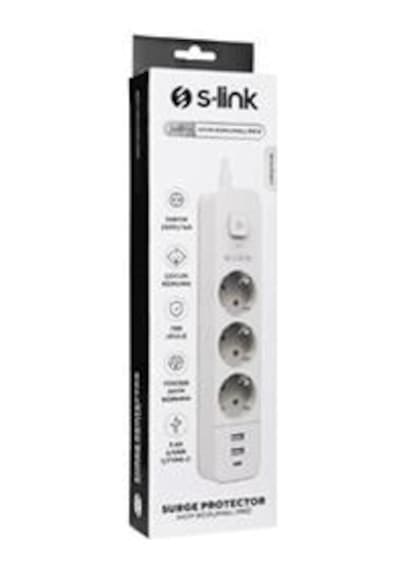 S-link Spg03tc 5v2.4a 1.5m 3x1.00mm 100 Yüzde Bakır 750 Joule 3 Lü Anahtarlı Akım Korumalı Beyaz Pr