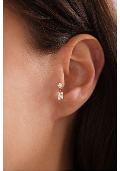 14 Ayar Altın Sallantılı Taşlı Baget Tragus Küpe