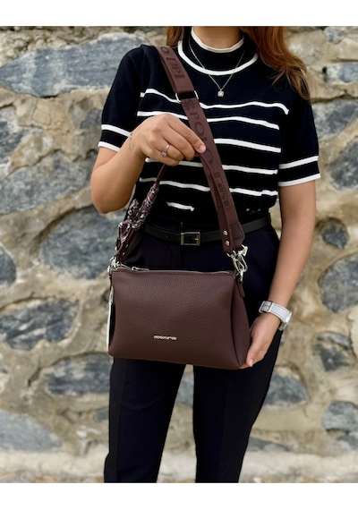 Kadın Orijinal Just Polo Yumuşak Deri Şal Detaylı Ayarlanabilir Askılı El Ve Omuz Çantası Shopper Kahverengi