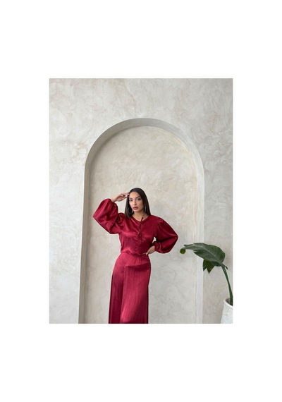 Verymoda Kraşlı Saten Önden Bağlamalı Bluz F1916 Bordo