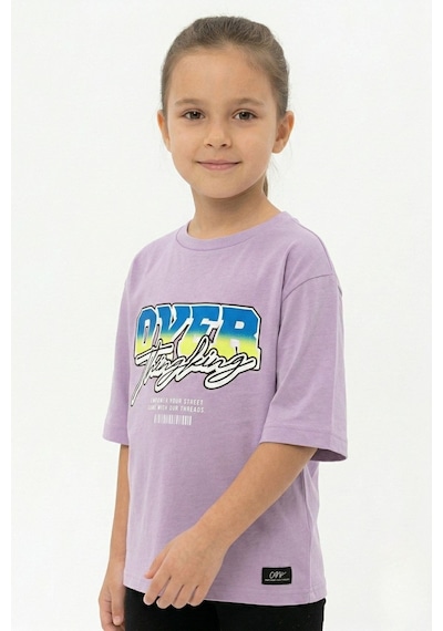 New Kids Baskılı %100 Pamuk Kız Çocuk Tişört-90489 Lila