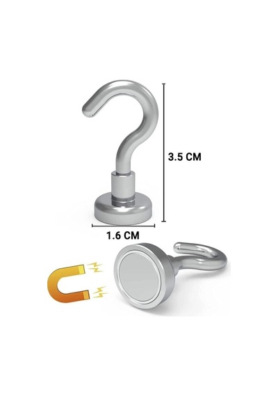 2 Adet Çok Amaçlı Güçlü Neodyum Mıknatıs Manyetik Kanca Askı - 16 Mm Çap Metal Gümüş Diğer