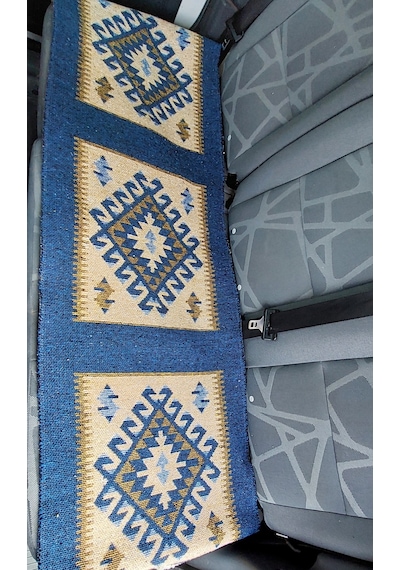 Reversible Oto Koltuk Kilim Seti 3 Parça Makine Dokuma Akrilik & Polyester Saçaklı - Kırmızı