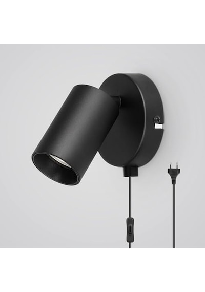 Riolight Modern Siyah Metal Led Hareketli Başlık Kablolu Fişli Spot Okuma Lambası Ampul Dahil Siyah