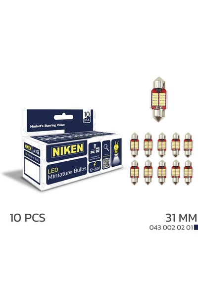 Niken 12 - 24 Volt 31 Mm Sofit Beyaz 10 Ledli Ampul Takımı - 10'lu Paket