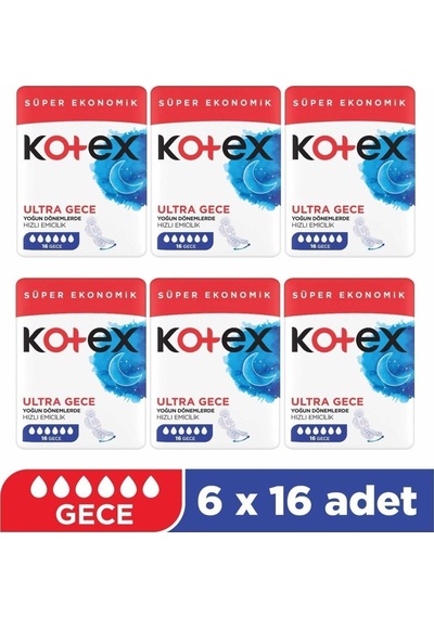 Kotex Ultra Quadro 16'lı Gece Hijyeni Ped 6 Adet