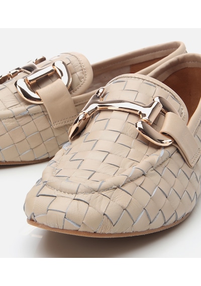 Hotiç Kadın Deri Bej Örgü Detaylı Tokalı Klasik Loafer