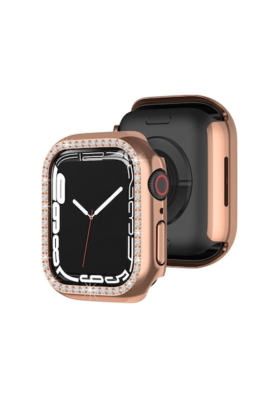 Apple Uyumlu Watch 7 8 9 45mm Tek Sıra Parlak Taşlı Rubber Kasa Kapak