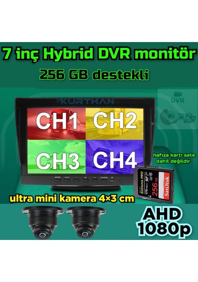 7''dvr Ekran 2 Ad 150 Derece Geniş Açı Ultra Mini Ahd Kamera Seti
