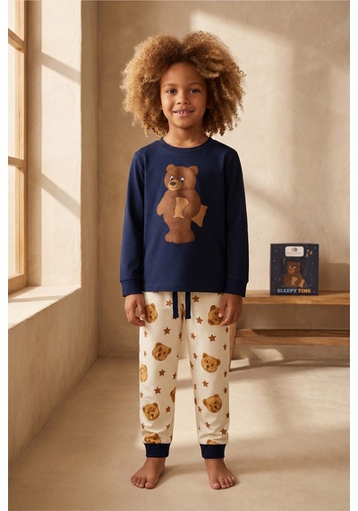 Katia&bony Çocuk Uykucu Teddy Desenli Kutulu Pijama Takımı Lacivert Lacivert