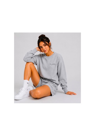 Herkesemoda Hüppy Baskılı Kadın Oversize Şortlu Sweatshirt Eşofman Takımı Gri